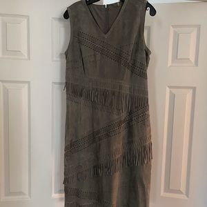 Elie Tahari Suede fringe grey dress